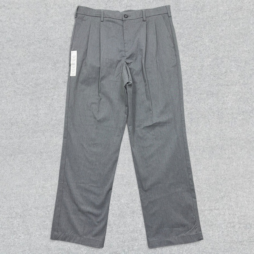 Croft & Barrow Khaki Pants Mens 36x32 Gray Double Pleated Easy Care Classic Fit